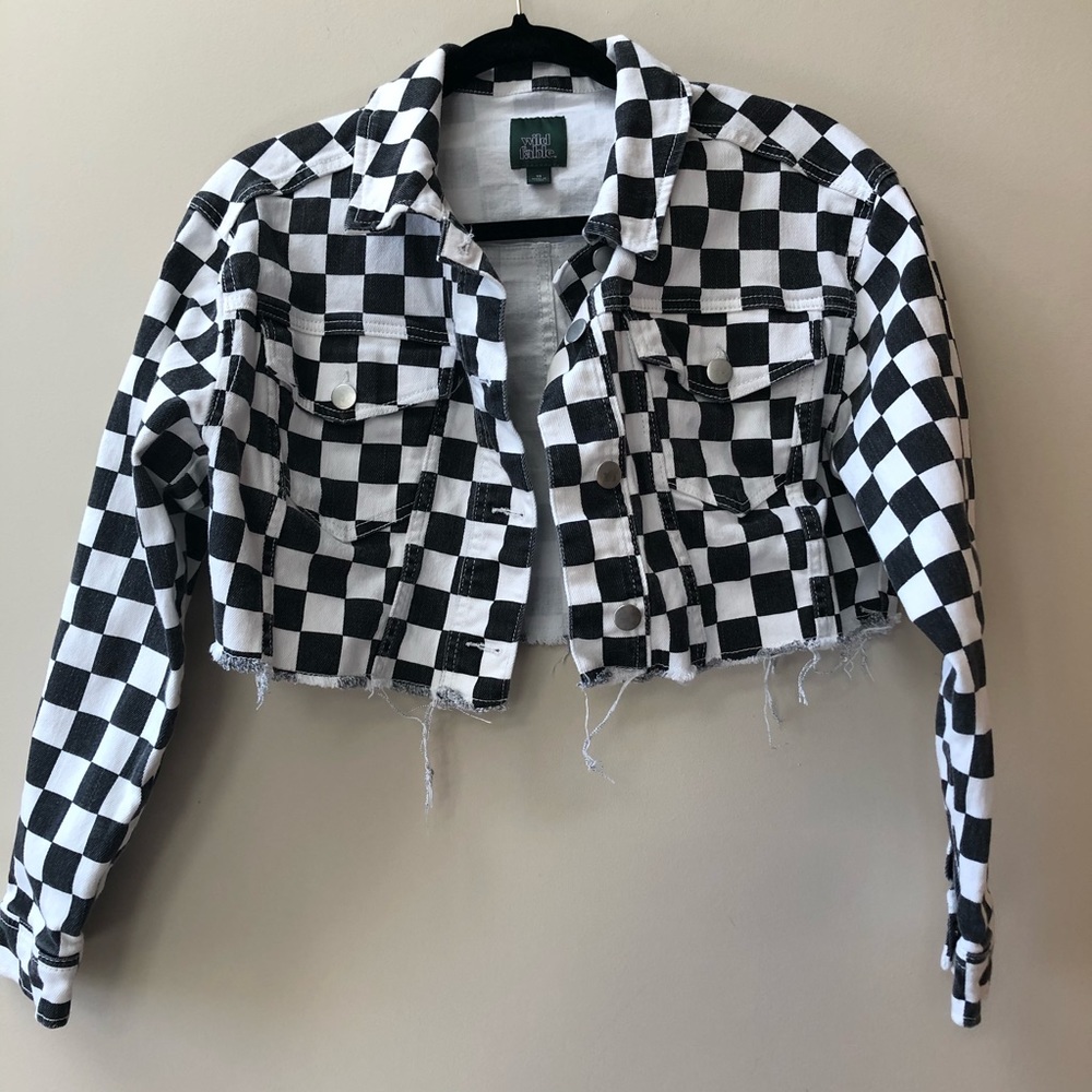 Black and white checkered jean jacket